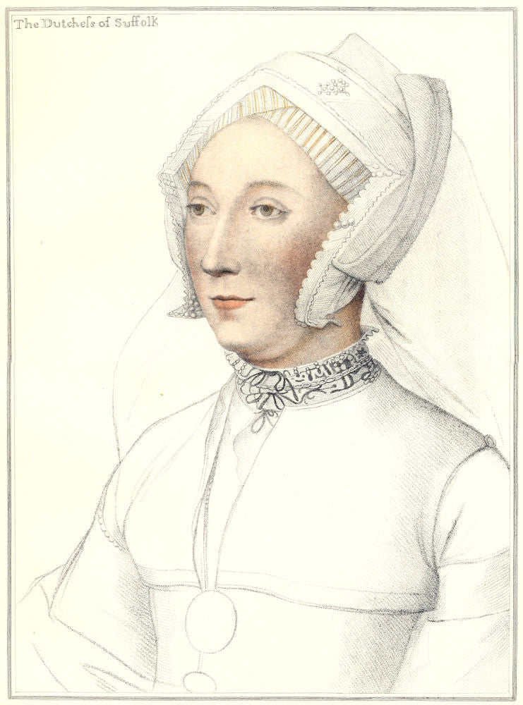 Catherine Willoughby Duchess of Suffolk Bartolozzi/Holbein Henry VIII court 1884